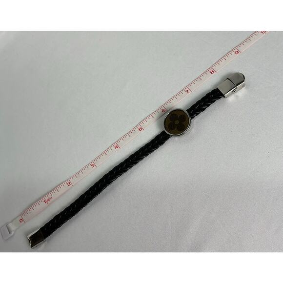 Louis Vuitton Monogram Canvas Adjustable Black Leather Bracelet - Picture 8 of 9